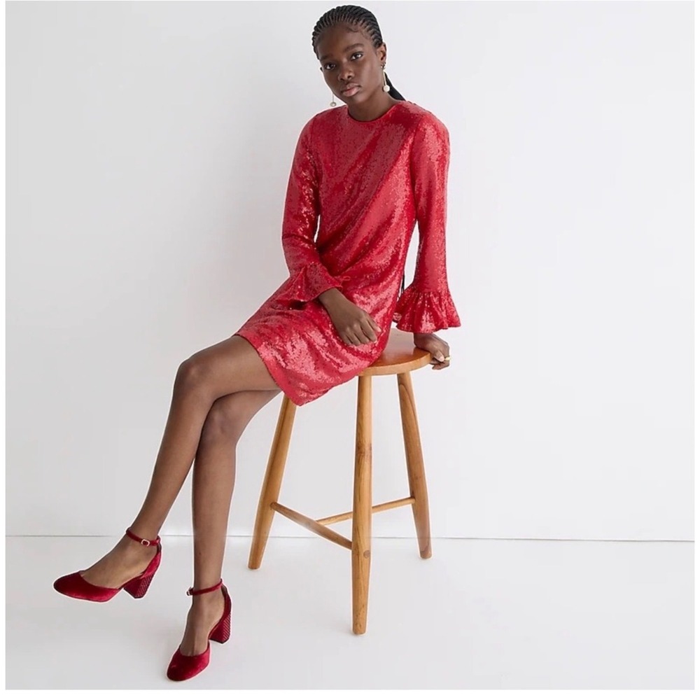 J.CREW COLLECTION Winter Garden Sequin Dress Size 4 Red NEW Party Holiday BN163